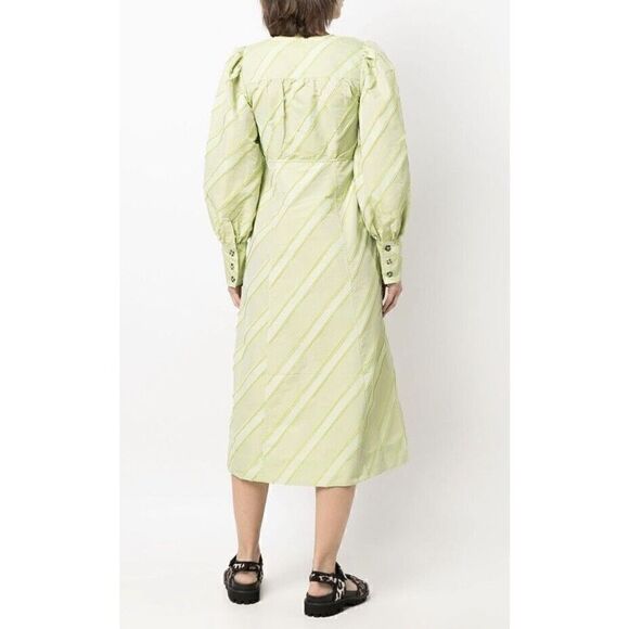 Ganni Green Dress with puff sleeves Midi suze 34 US 2 - Picture 5 of 16